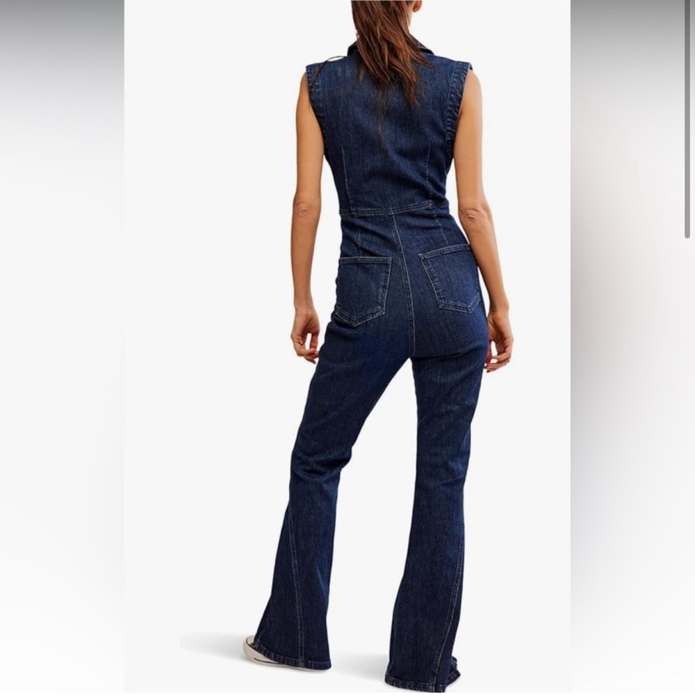 Free People Ring the Alarm Denim Jumpsuit in Large